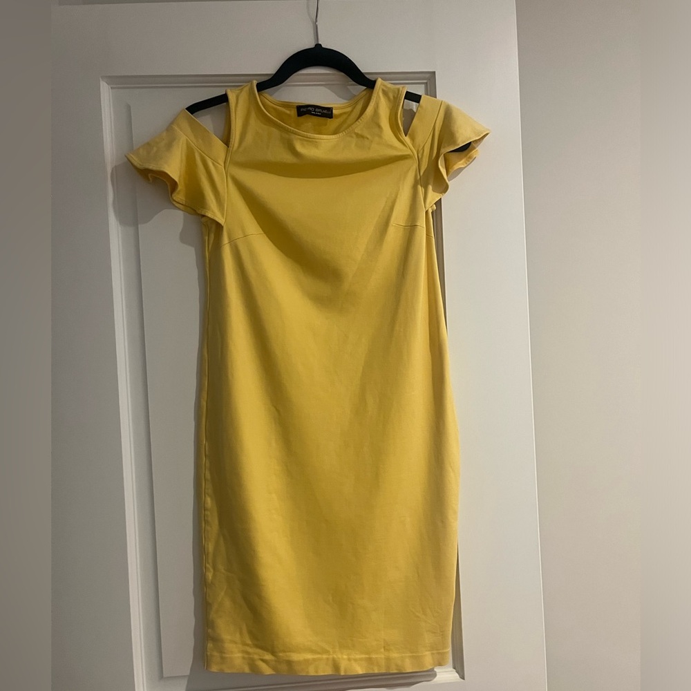 Pietro Brunelli women's yellow off the shoulder dress